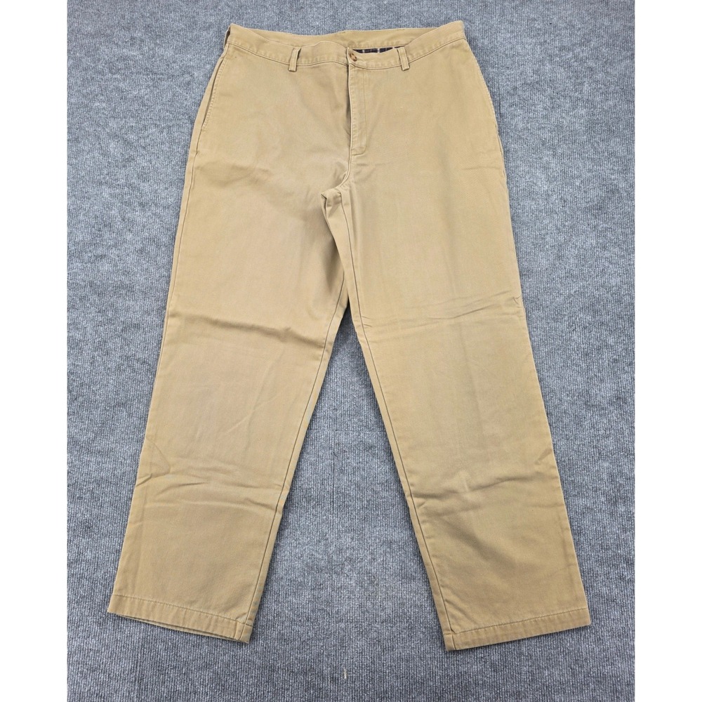 LL Bean Mens 38x32 Flannel Lined Chinos Khaki Natural Fit Cotton Pants Tan
